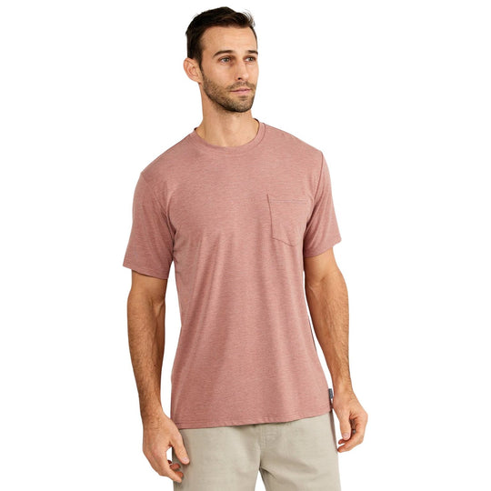 Free Fly Men's Bamboo Flex Pocket Tee Heather Brick Image 01