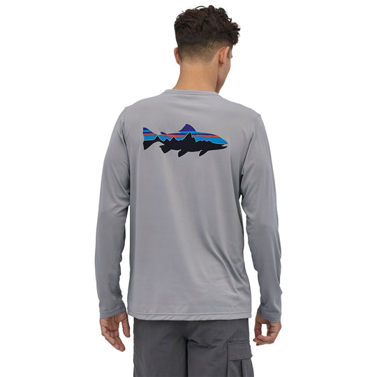 Patagonia Men's Long-Sleeved Cap Cool Daily Fish Graphic Shirt Fitz Roy Trout: Salt Grey Image 04