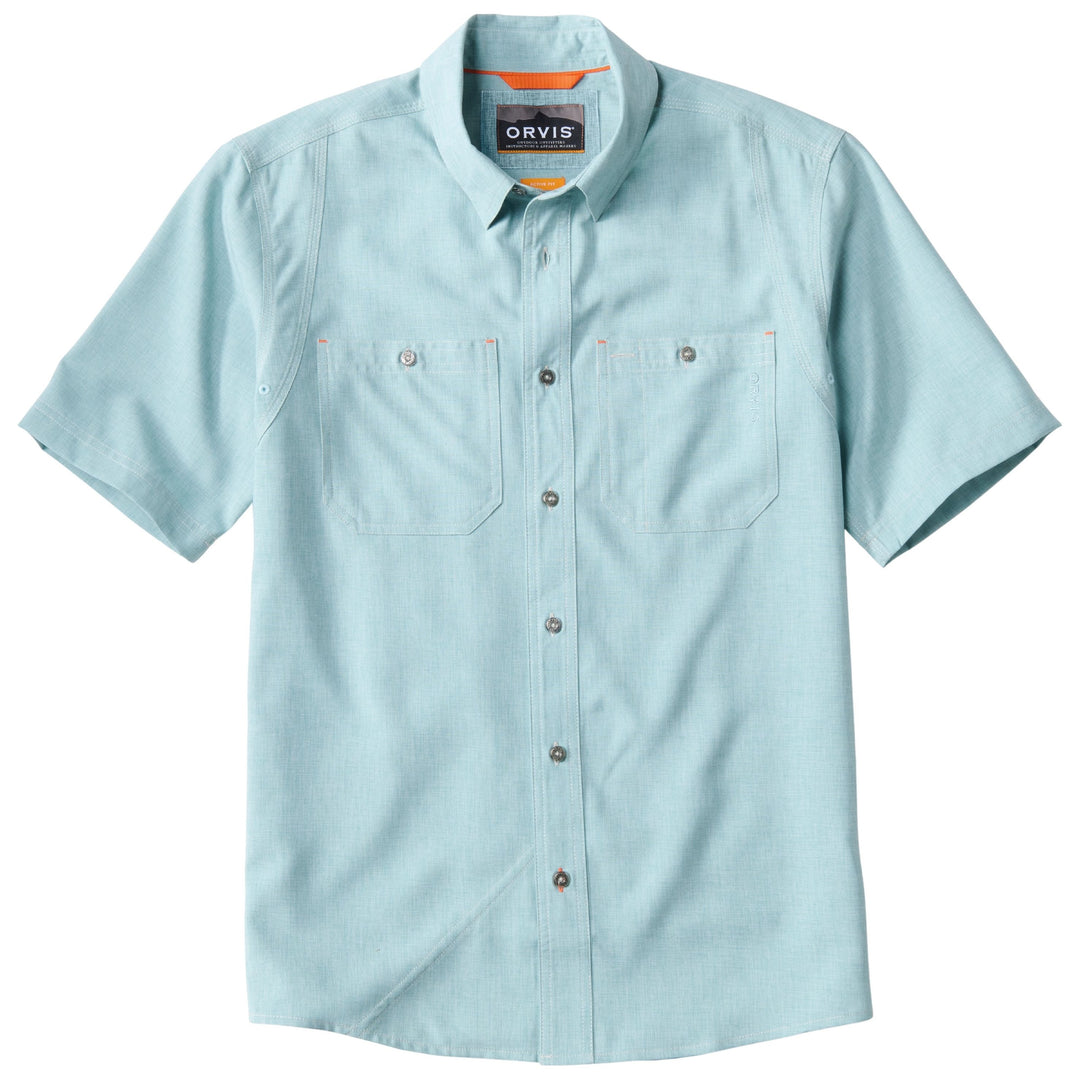 Orvis Men's Tech Chambray Short-Sleeve Work Shirt Mineral Blue Image 01