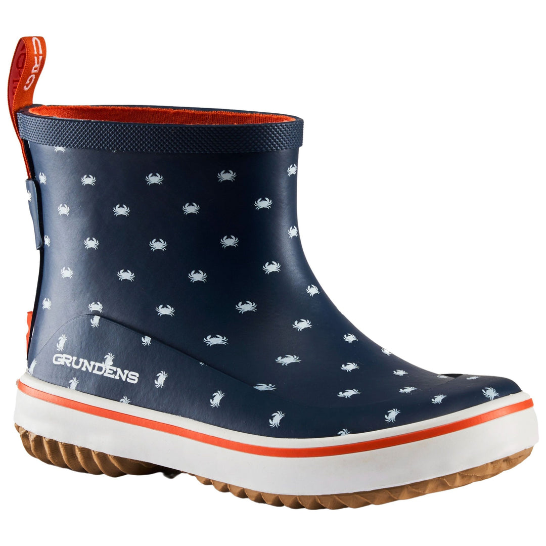 Grundens Kid's Guppy Rain Boot Navy Crab Print Image 01