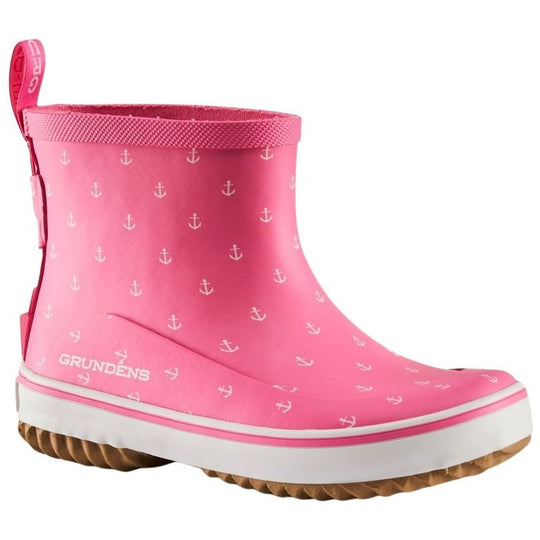 Grundens Kid's Guppy Rain Boot Pink Anchor Print Image 01