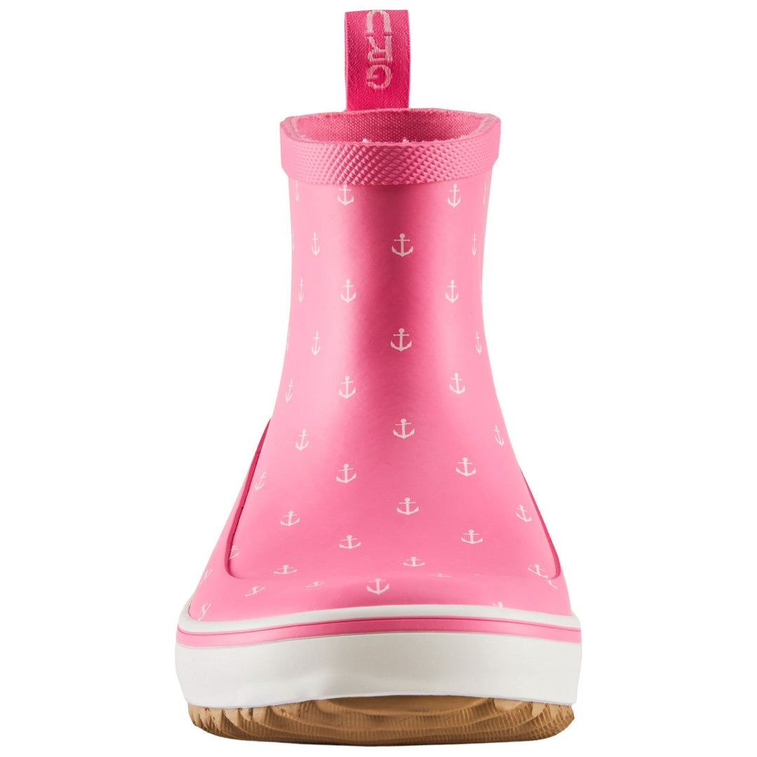 Grundens Kid's Guppy Rain Boot Pink Anchor Print Image 02