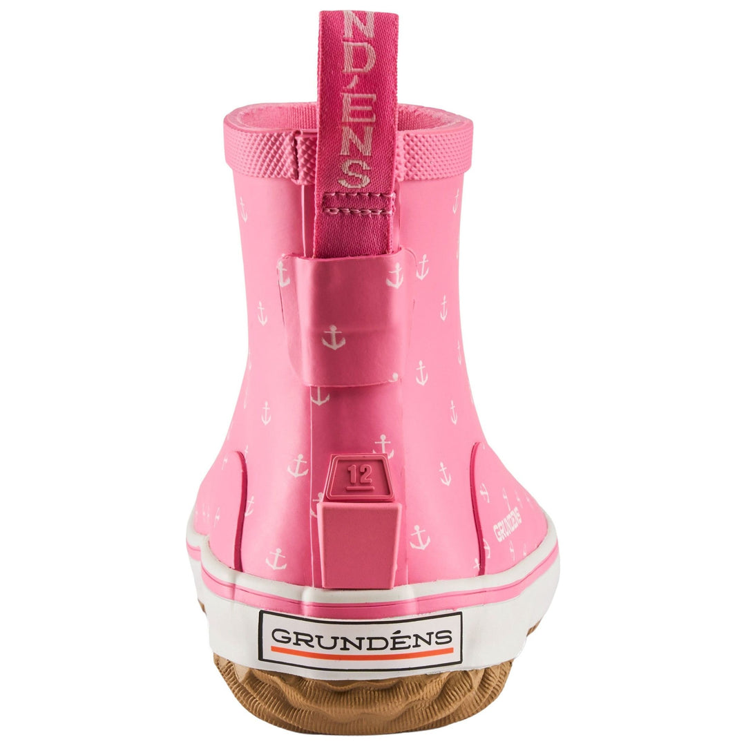 Grundens Kid's Guppy Rain Boot Pink Anchor Print Image 03