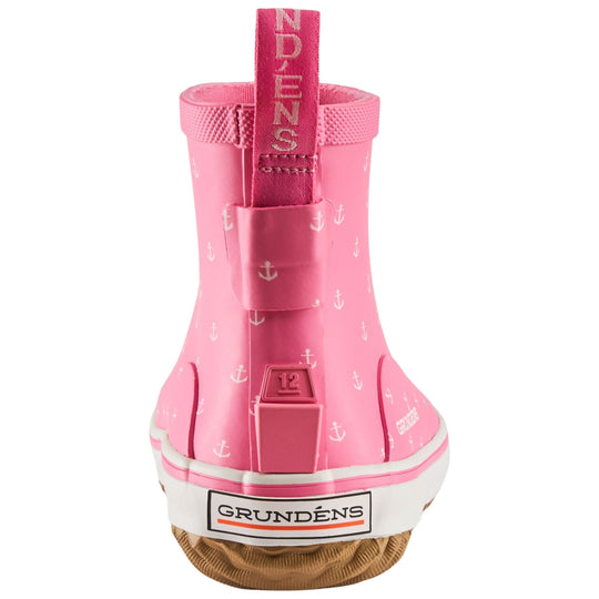Grundens Kid's Guppy Rain Boot Pink Anchor Print Image 03