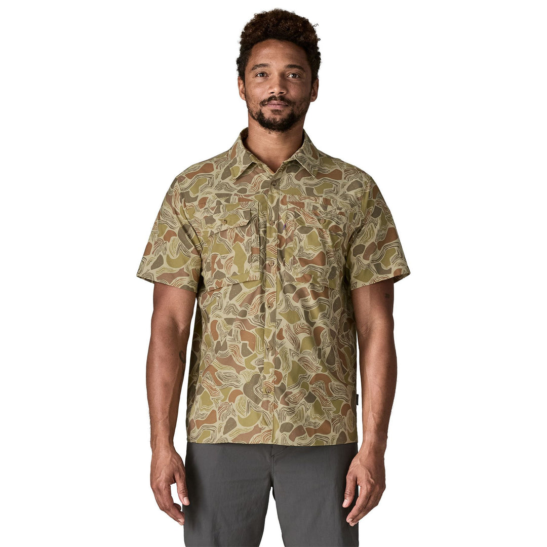 Patagonia Men's Short-Sleeved Self Guided Sun Shirt Coastal Edge: Weathered Stone