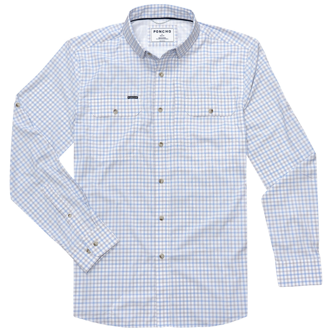 Poncho Men's The Catfish Blue and Grey Plaid Image 01