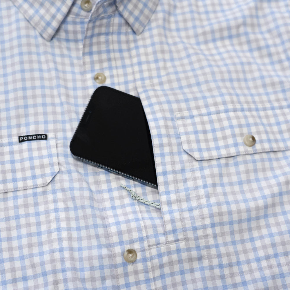 Poncho Men's The Catfish Blue and Grey Plaid Image 02