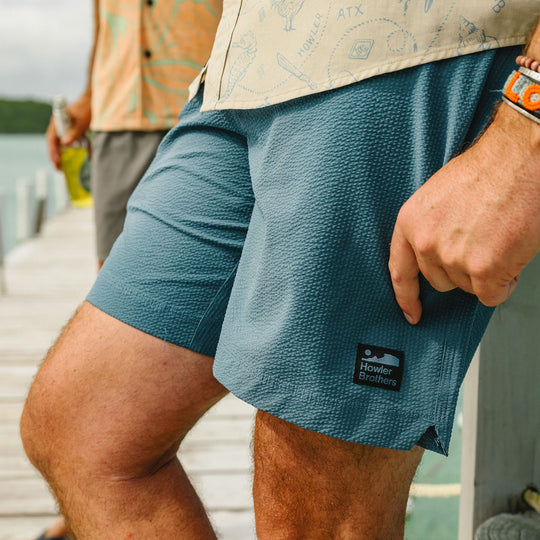 Howler Brothers Salado Shorts Seersucker : Dark Teal Image 07