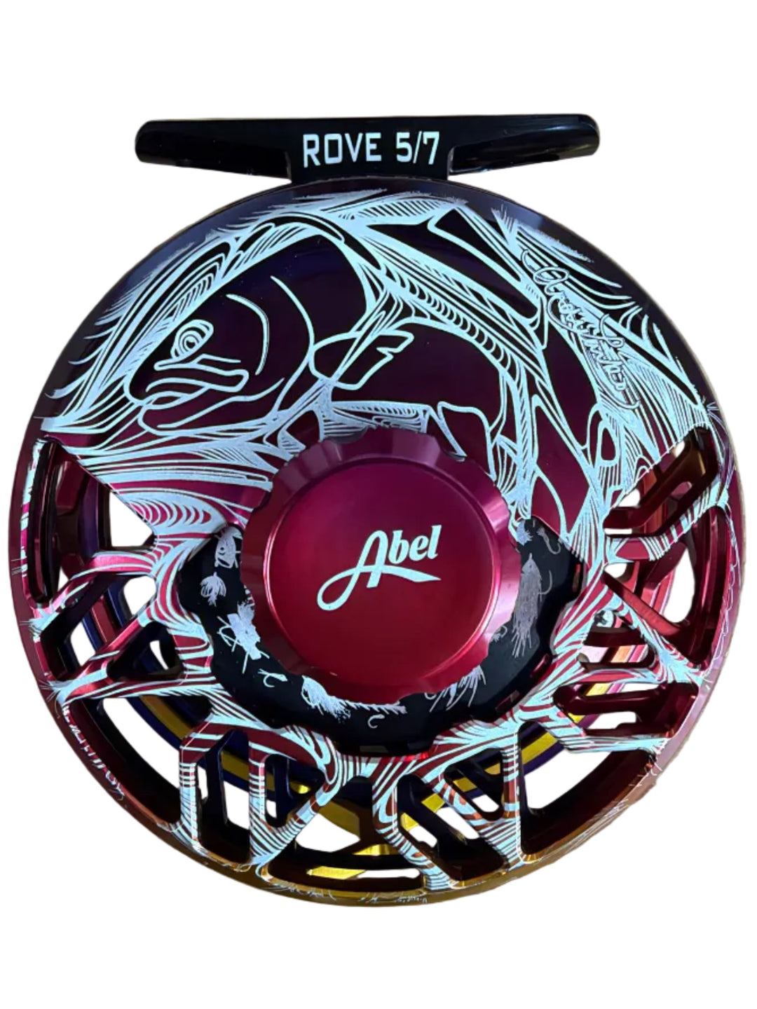 Abel Rove Reel Sunset Fade Larko Trout 5/7 Walnut Handle w/ Freshwater Engraving