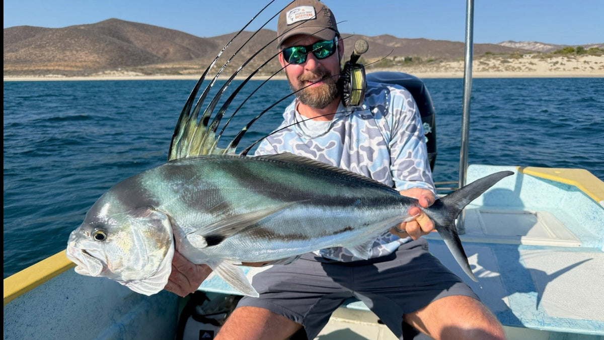 William Brinker holding a roosterfish, Baja Mexico