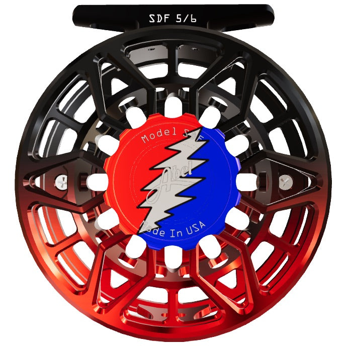 Abel SDF Fly Reel Black / Red Fade 5/6 Grateful Dead Drag Knob Black H – The Speckled Trout Outfitters