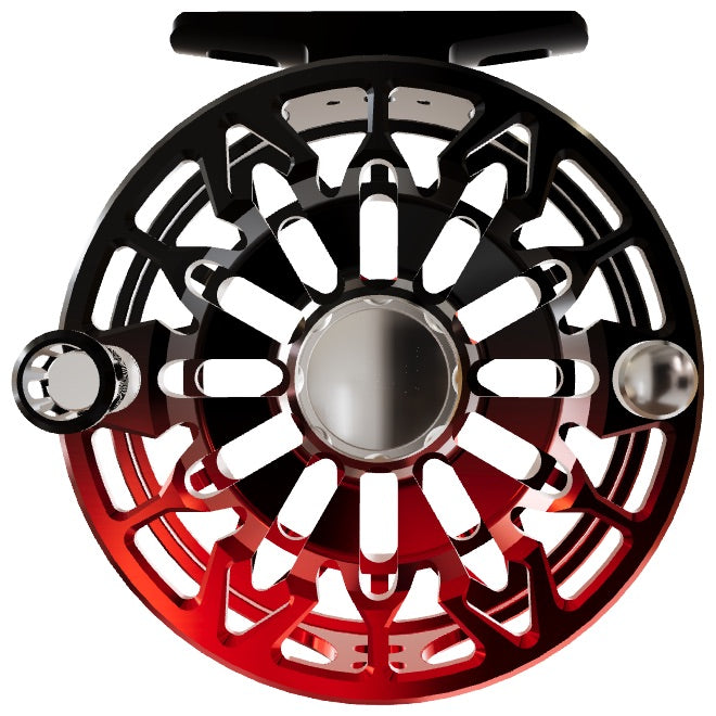 Abel SDF Fly Reel Black / Red Fade 5/6 Grateful Dead Drag Knob Black Handle Image 02
