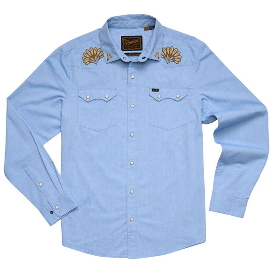 Howler Brothers Crosscut Deluxe Longsleeve Fanned Flora : Faded Blue Oxford Image 01