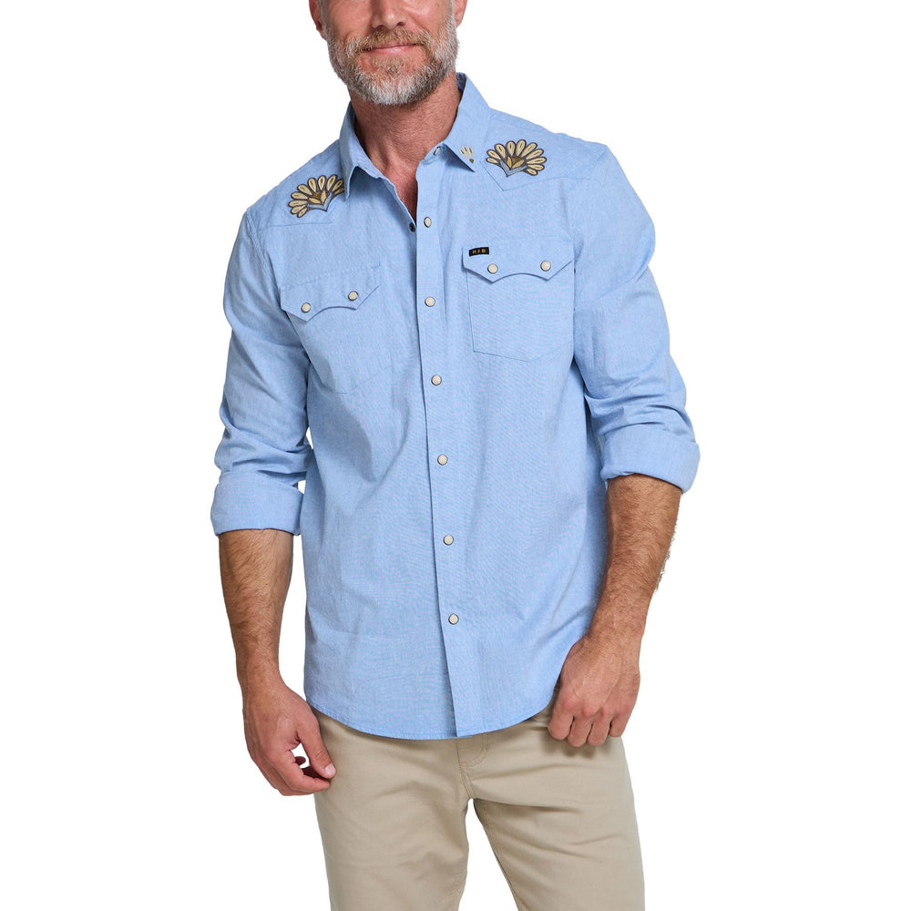 Howler Brothers Crosscut Deluxe Longsleeve Fanned Flora : Faded Blue Oxford Image 02