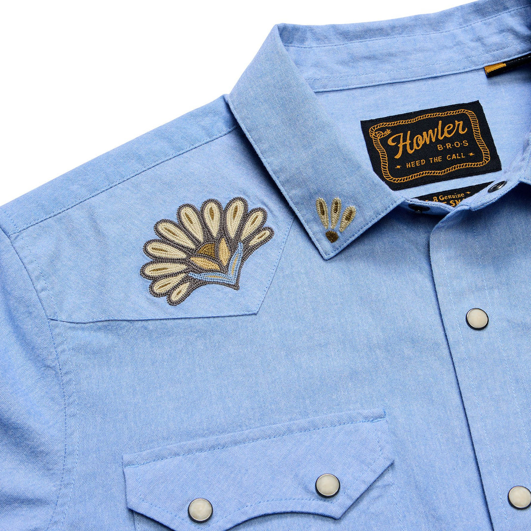 Howler Brothers Crosscut Deluxe Longsleeve Fanned Flora : Faded Blue Oxford Image 05