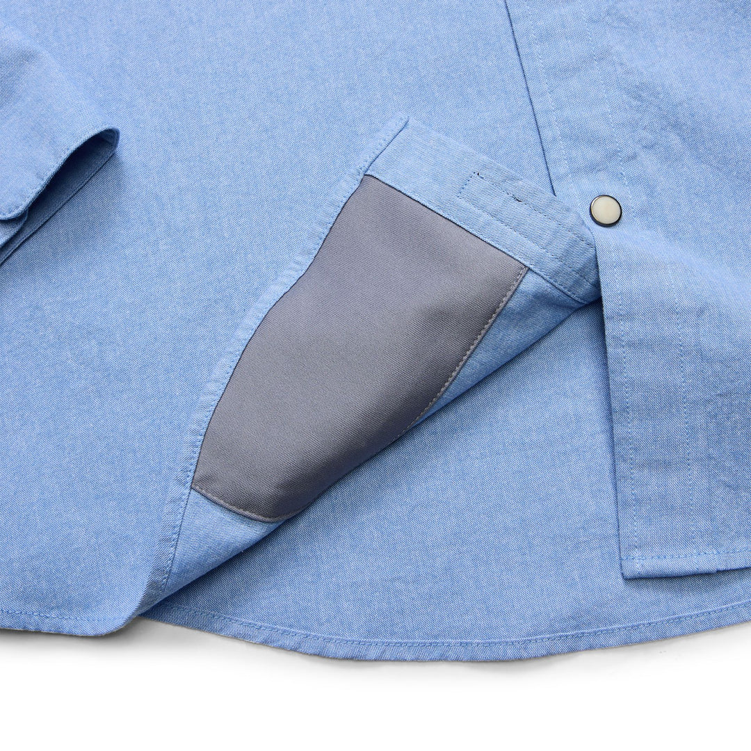 Howler Brothers Crosscut Deluxe Longsleeve Fanned Flora : Faded Blue Oxford Image 06
