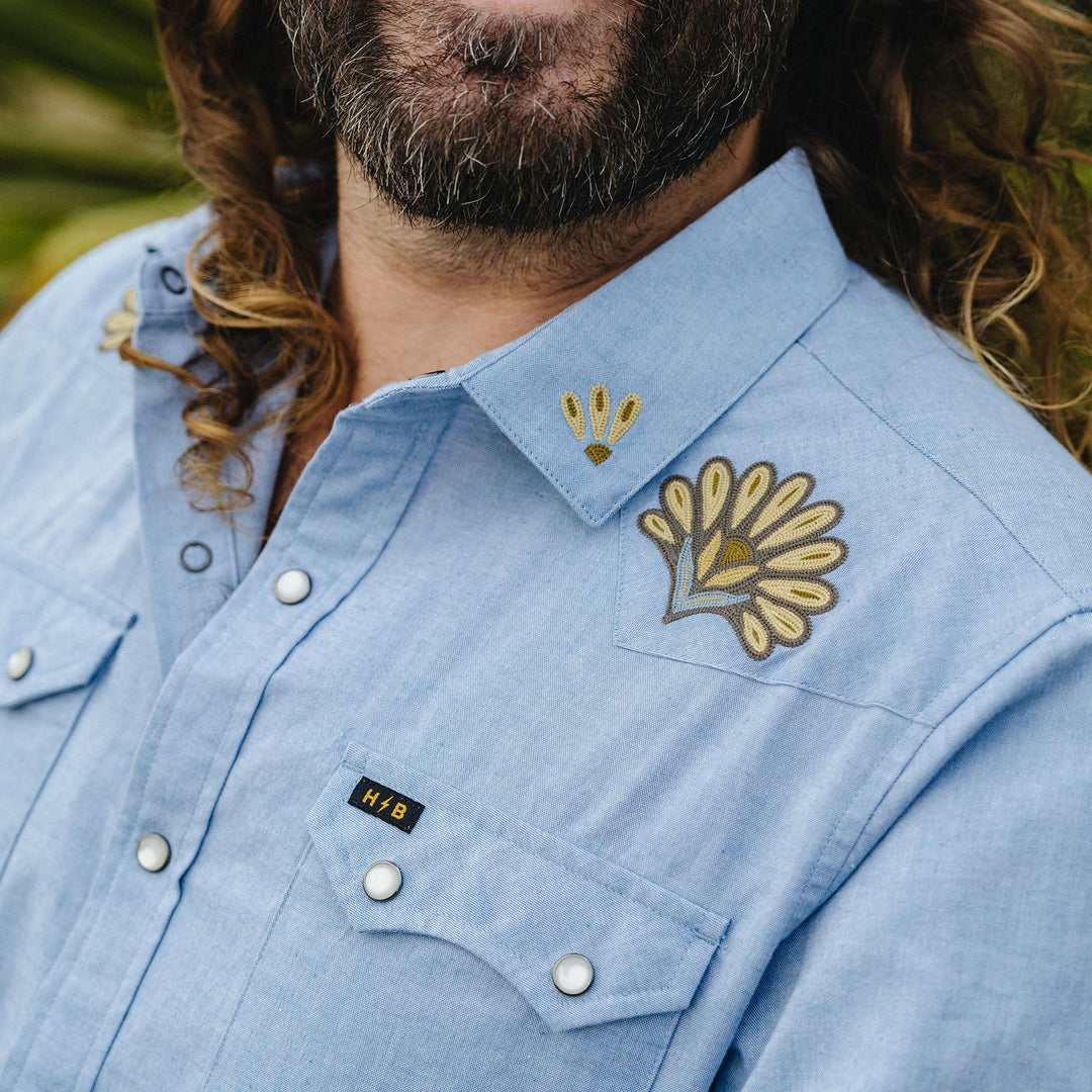 Howler Brothers Crosscut Deluxe Longsleeve Fanned Flora : Faded Blue Oxford Image 08